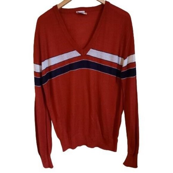 Vintage Other - Size 46-48 P2P25" Vintage Red Striped V-Neck Lightweight Jumper